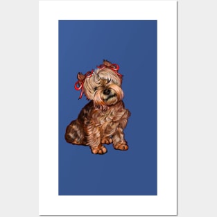 Dog Shnauzer, miniature schnauzer Puppy Dog  with pretty red bow, puppy love shade2 Posters and Art